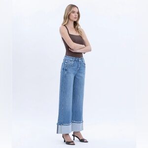 VERVET Blue Verdant Sephyr High Rise Cuffed Baggy Wide Leg Jeans Sz 25 denim EUC